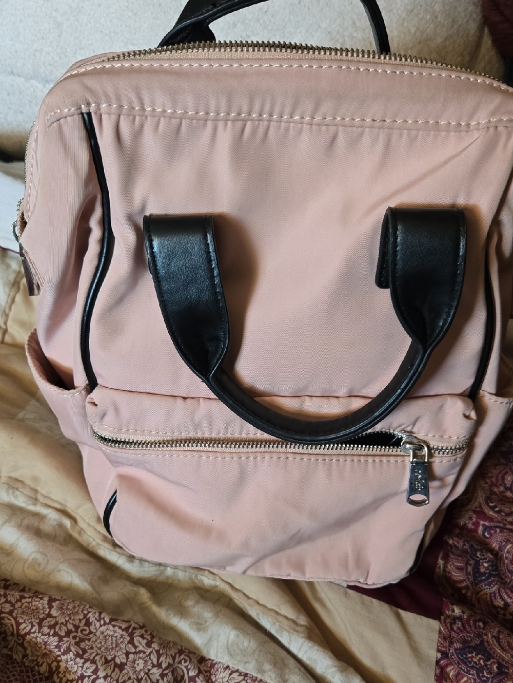 Co-lab Women's Blush Peach/light Pink Tote Backpack with Black Handles